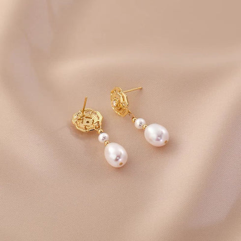 Camellia Pearl Long Drop Earrings